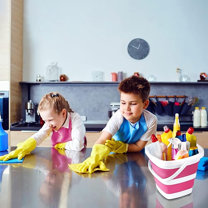 2 Pack Collapsible Buckets 5L 1.3Gallon Small Cleaning Bucket for Household Portable Plastic Bucket Outdoor Car Washing Tub Foldable Camping Beach Sand Water Pot Pail Space Saving Square Grey and Pink