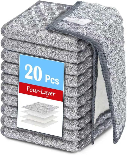 20 PCS Four-Layer Non-Scratch Multipurpose Steel Wire Dishcloths - Reusable Quick-Dry Odor-Free Scrub Cloths for Dishes, Kitchen Cleaning Cloths for Cookware, Sinks, Stove Tops(7.87X7.87)
