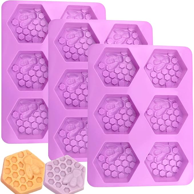 3 Pcs Honeycomb Soap Molds-Honeybee Silicone Molds for Soap,3D Bee Soap Molds for Homemade Soap Bath Bombs Shower Steamer Lotion Bars Chocolate Candy