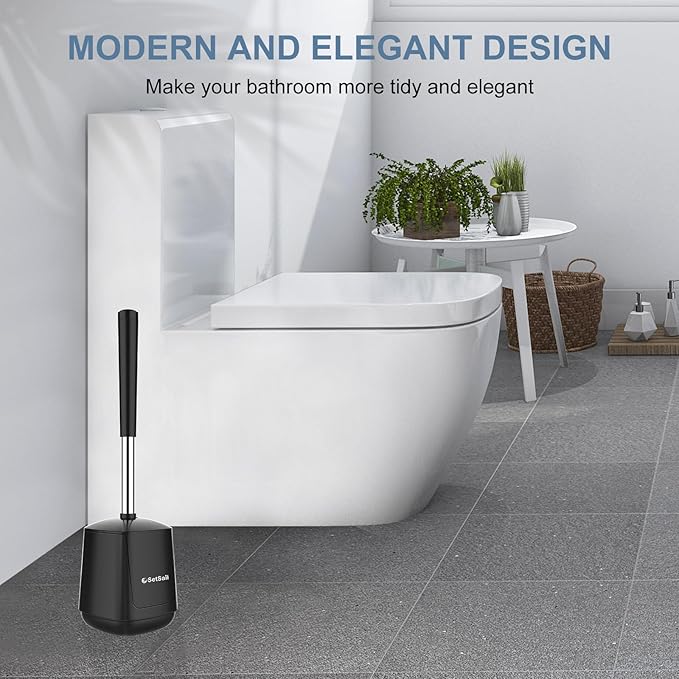 SetSail Silicone Toilet Bowl Brush and Automatic Holder Toilet Brush for Bathroom with Holder Ventilated Toilet Cleaner Brush for Toilet Scrubber Cleaning, Black