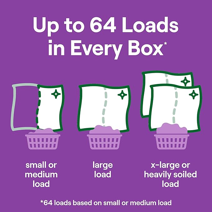 Seventh Generation Laundry Detergent Sheets, Up to 64 Loads, Fresh Lavender Scent, Removes Tough Stains, 0% Dyes and Artificial Fragrances, Safer for your family