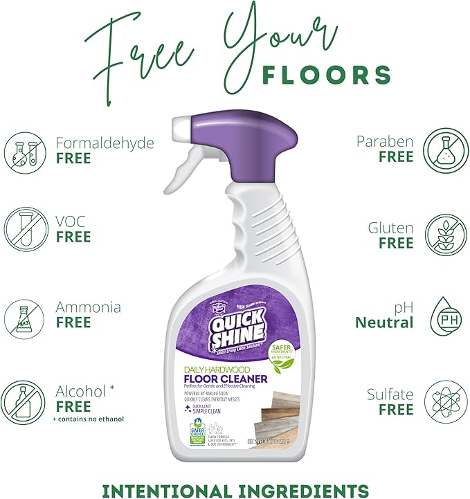 Quick Shine Hardwood Floor Cleaner Daily Care 24oz, 6Pk | Naturally Cleans Dirt & Scuff Marks | Dirt Dissolving, Streak Free, No Rinse & Ready to Use | Spray, Wipe, Done! | Safer Choice Cleaner