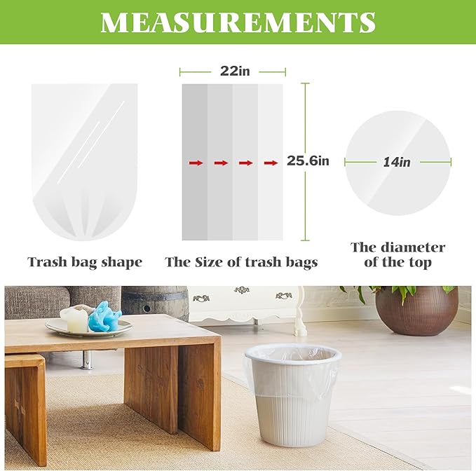 10 Gallon 40 Counts Strong Trash Bags Garbage Bags by Teivio, Bathroom Trash Can Bin Liners, Plastic Bags for home office kitchen, Clear