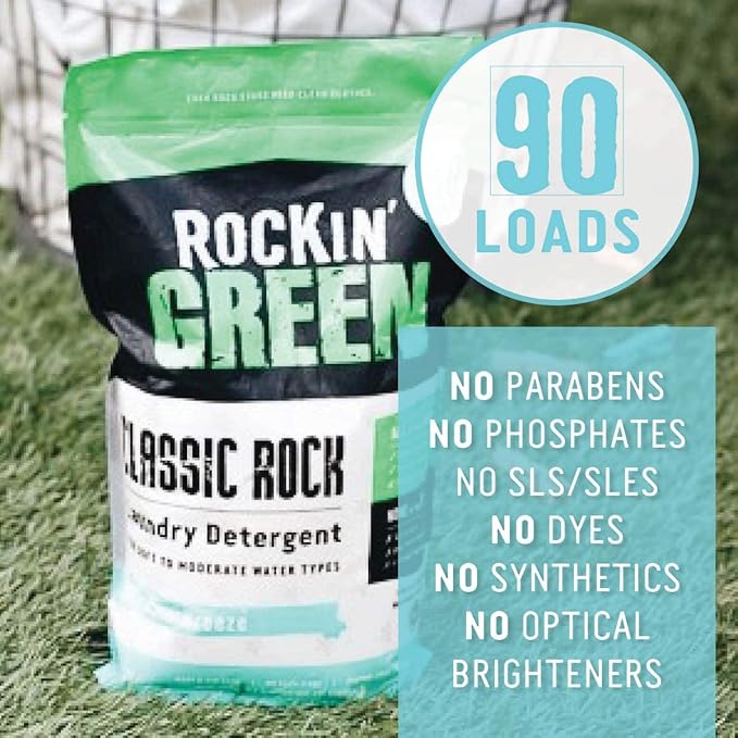 Rockin' Green Classic Rock Laundry Detergent (90 Loads), Plant based, All Natural Laundry Detergent Powder, Vegan and Biodegradable Odor Fighter, Safe for Sensitive Skin, 45 oz (AC/DSea Breeze)