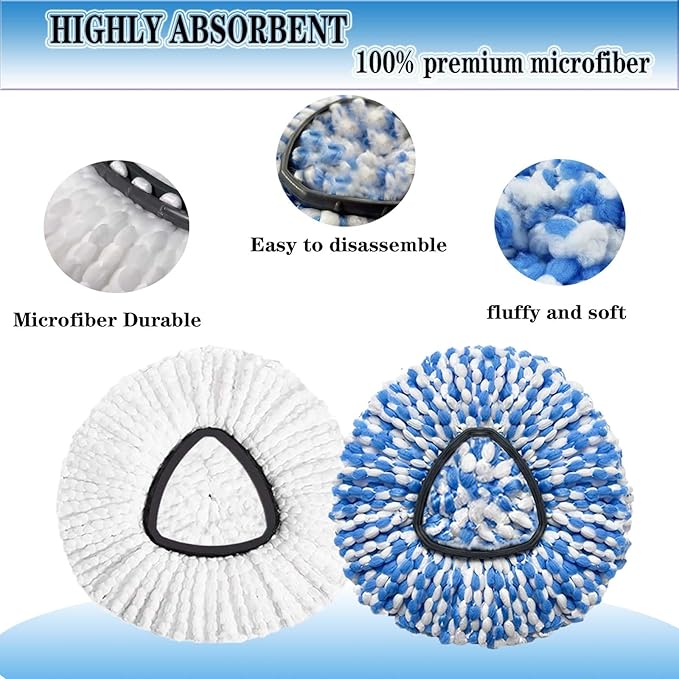 4 Pack Mop Replacement Heads for O-Ceda Mop Replace Head EasyWrin Spin Mop Heads Replacements, Microfiber Spin Mop Refills, Machine Washable and Easy-to-Replace (1-Tank System)