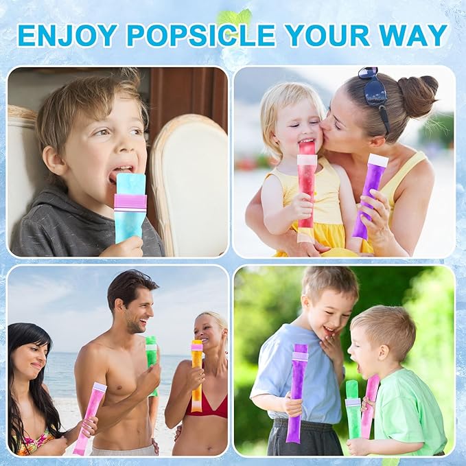 LOMIMOS 160PCS Disposable Popsicle Bags with Funnel,BPA Free Ice Pop Molds Double Zipper Freezer Tubes Reusable Ice Candy Sticks for DIY Yogurt Juice Smoothies(1.96"x7.87") – Family & Party Snacks