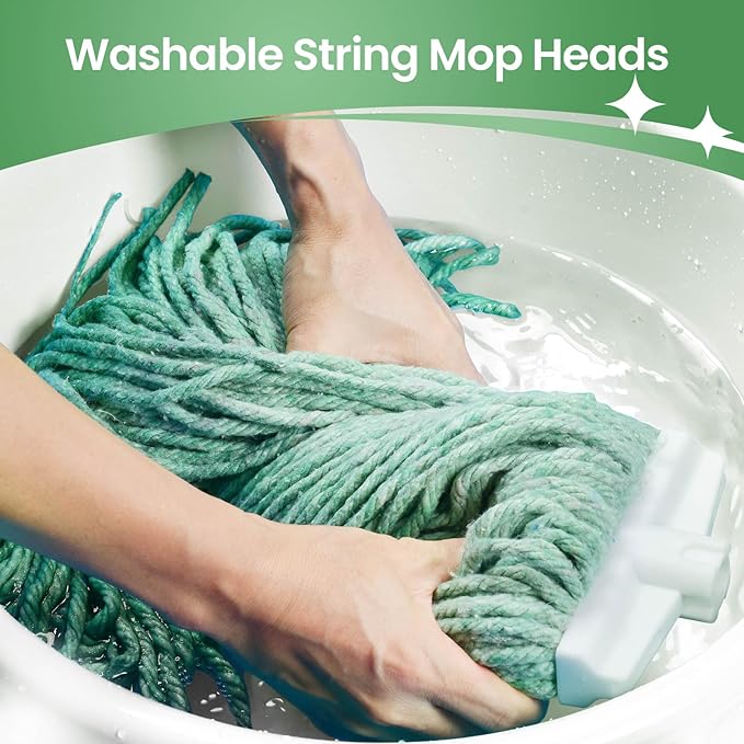 Matthew Cleaning Screw-on Heavy Duty Cotton Wet Mop Replacement Heads(Green, Large,6 Pack) with 2 Pack Microfiber Cloth for Residential & Commercial Floor Cleaning Use- Fit Standard American Screw