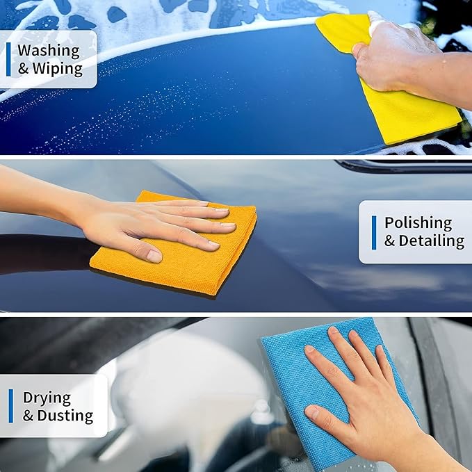 HOMERHYME Microfiber Towels for Cars, 24 Pack Microfiber Cleaning Cloths, 11.5"*11.5" Cleaning Rags Towels Bulk Absorbent Lint-Free, All-Purpose for Detailing, Office, Household Cleaning