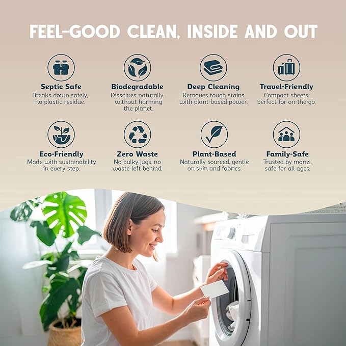 QLEAN Laundry Detergent Sheets (Travel Size 10 Loads) – Travel Laundry Detergent Sheets for Sensitive Skin, Unscented Fragrance Free Eco-Friendly Laundry Soap, HE & Standard Washer Safe, Stain Remover