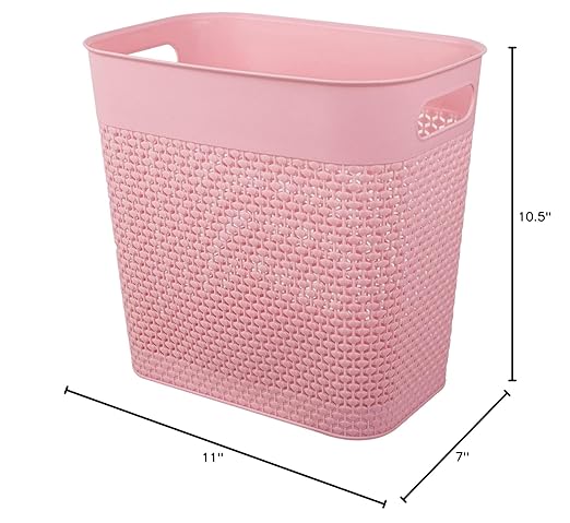 UUJOLY Plastic Trash Can Wastebasket, Garbage Container Basket for Bathrooms, Kitchens, Offices, Kids Rooms (Pink, 3 Gallon), 1 Pack