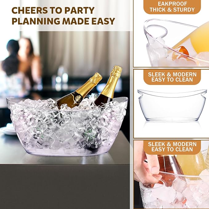 Ice Buckets for Parties, 2pcs Acrylic Champagne Beverage, Drinks Buckets Tub for Cocktail Bar, 5.5L Ice Bucket for Christmas Party(16.5 * 7.3 * 6.8inch)