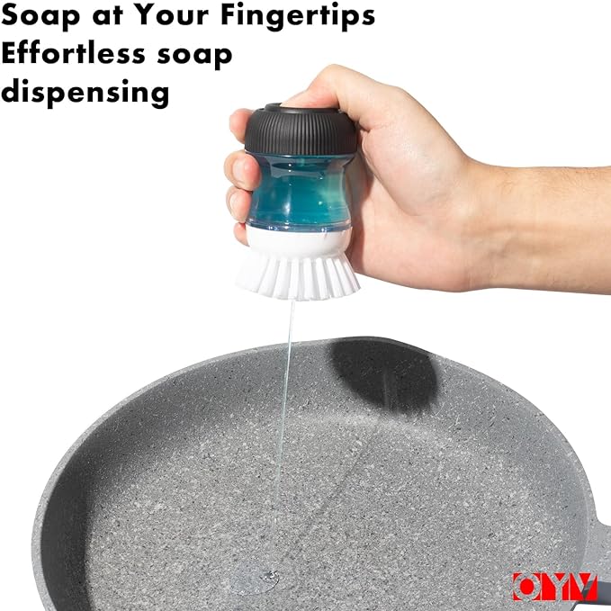 Dish Scrub Brush with Soap Dispenser, Kitchen Brush for Dish Pot Pan Sink Cleaning, 1 Piece Soap Dispensing Palm Brush, Black/Clear/White