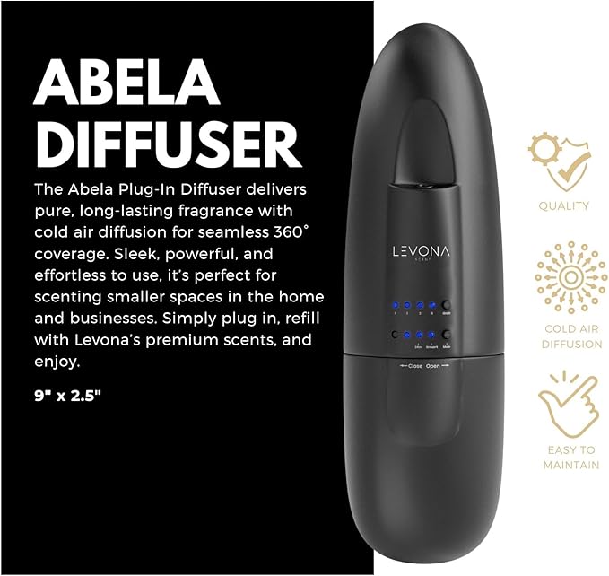 Levona Scent Abela 100 - Essential Oil Diffuser & Plug in Air Freshener for Home, Office and Hotel Use, Waterless Diffuser & Nebulizer - Matte Black, 500 sqft (Button Control, Oil Not Included)
