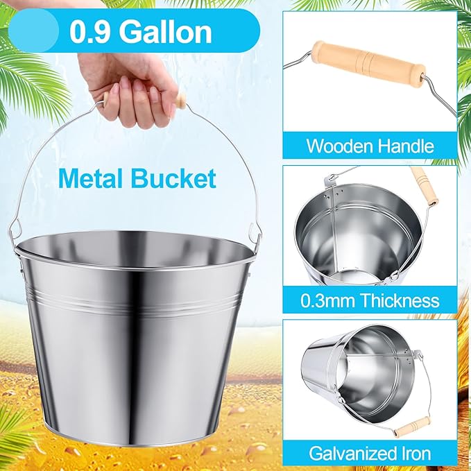 Zopeal 6 Pcs Large Metal Bucket Beer Bucket Galvanized Steel Pail with Handle for Gifts Basket Ice Candy Party(9 x 7 x 7 Inch,Silver)