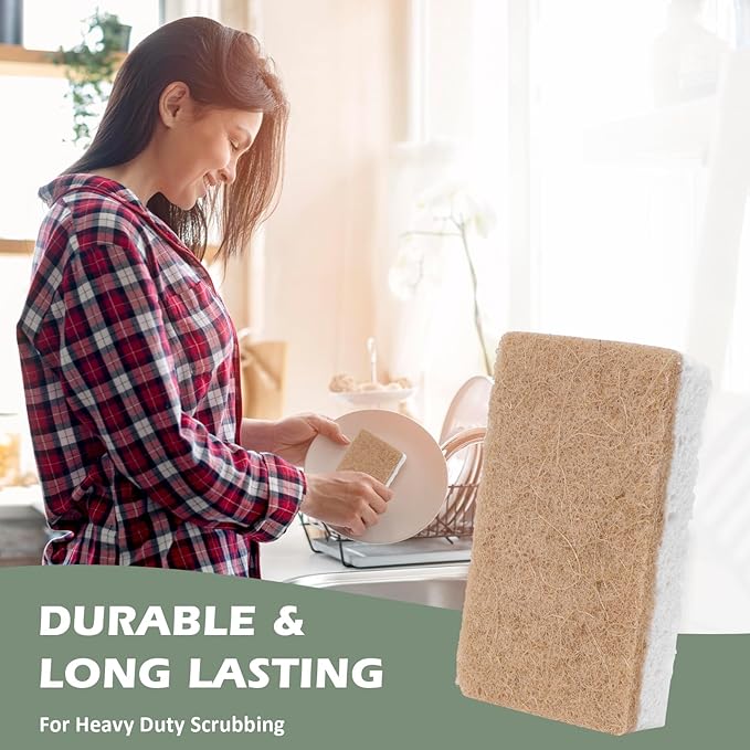 Plant-Based Kitchen Sponges - Natural, Eco-Friendly, Biodegradable Sisal Hemp Sponges for Dishes, Cleaning Sponge for Kitchen, Bathroom, Household - 24 Count