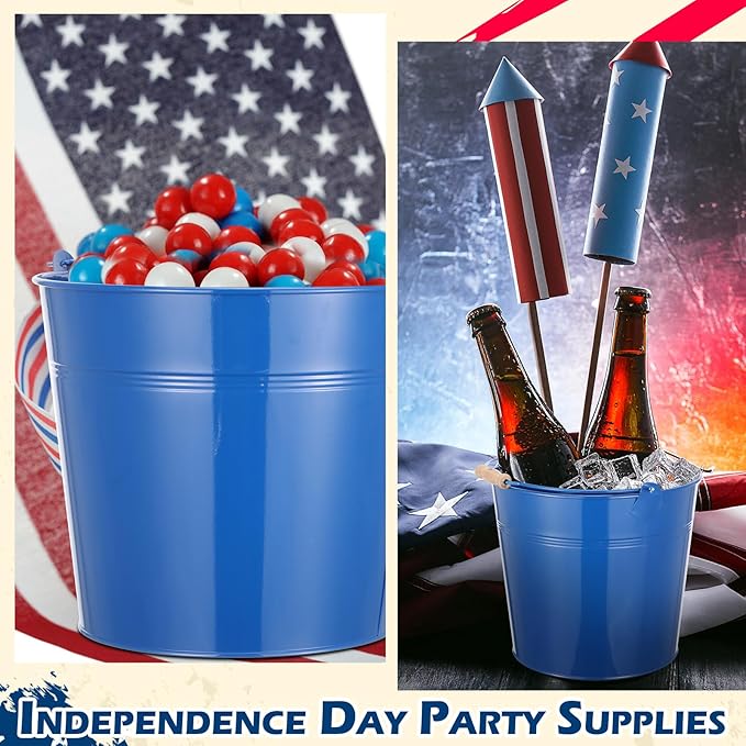 12 Pcs Large Galvanized Metal Buckets with Handle 10 Inch Heavy Duty Stainless Steel Pails Round Pail for Party Wedding, Crafts, Utensils, Table Centerpieces (Royal Blue)
