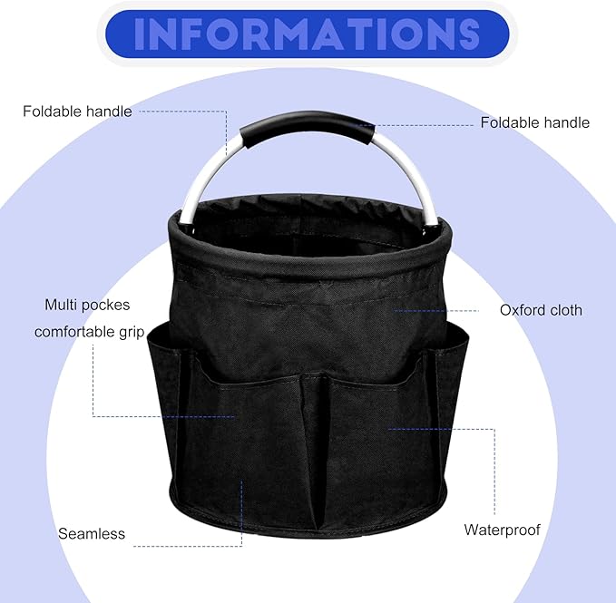 Cleaning Caddy for Cleaning Supplies,17L Cleaning Supply Caddy with Handle Foldable Cleaning Supplies Organizer Bucket Cleaning Products Organizers for Home, Garden (Black)