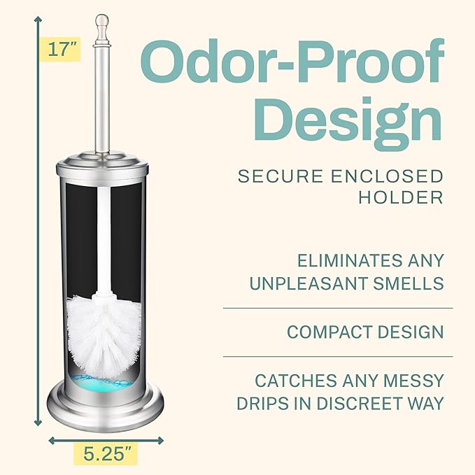 2 Pack Stainless Steel Modern Toilet Brush & Holder Set Bathroom Bowl Cleaner Brush with Caddy