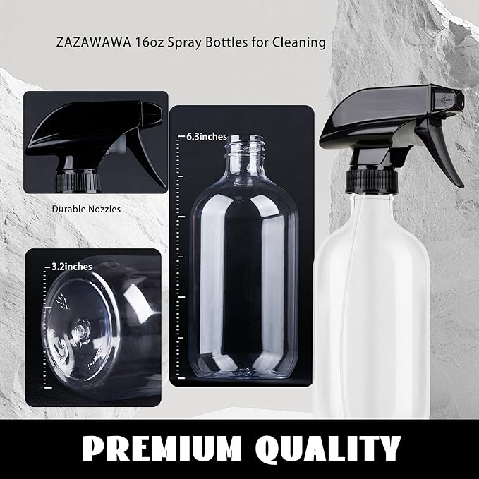 Plastic Spray Bottles 3 Pack, Chemical Resistance Refillable 16 oz Empty Spray Bottle for Cleaning Solution, Durable and Powerful Nozzle, Spray Bottles for Hair, Plants, Cleaner, Oil