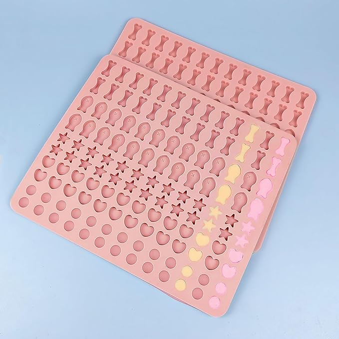 Dog Treat Molds 130 Cavity Mini Silicone Molds Star Heart Bone Fish Roud Shape for Baking Biscuits, Cookie, Candy, Chocolate, Gummy, Cookie