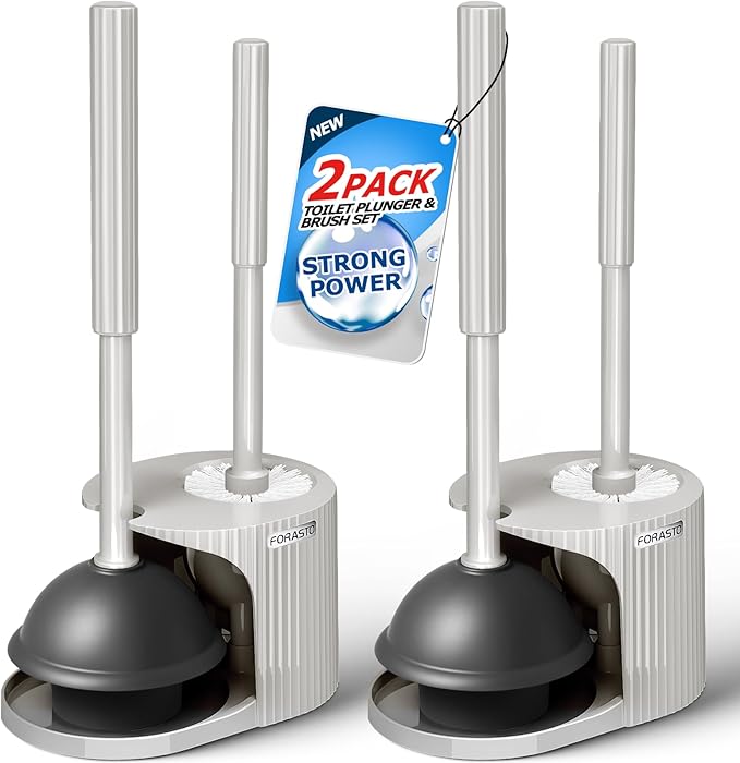 2Pack 2 in 1 Toilet Plunger and Brush Set,Extended Handle Plunger,Toilet Bowl Brush Plunger Set,Bathroom Cleaning Tools,Cleaning Brush,Toilet Brush Plunger Combo,Cream Grey（21inch）