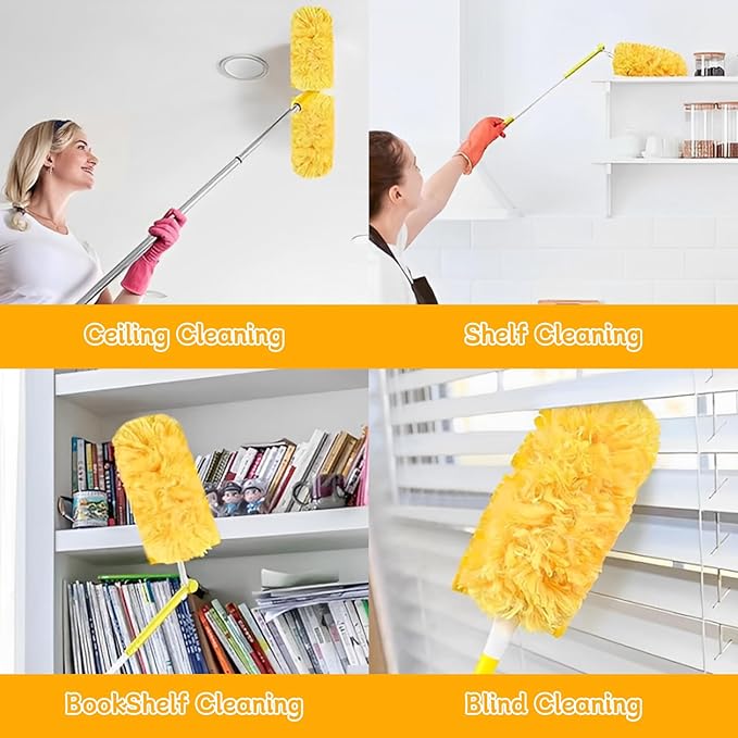 50 Count 360 Heavy Duty Duster Refills Bulk Compatible with Swiffer, Dusting Refills with 1 Handle, Multi Surface Disposable Dusters Refill for Cleaning (Yellow)