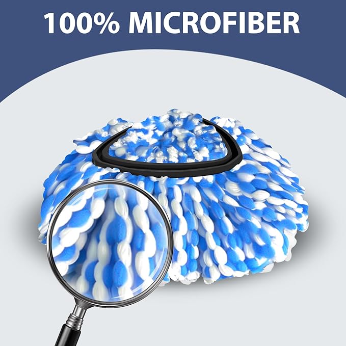 Spin Mop Replacement Set, Includes 2 Mop Head Replacement, 1 Spin Base, 1 Handle (30-58in Adjustable 4-Section Pole)