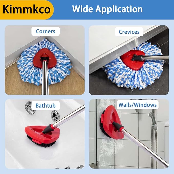 Small Spin Mop Replacement Head for O Cedar RinseClean 2-Tank System, 4 Fluffy Microfiber Mop Refills with 1 Small Base & 1 Scrubber Head & 30-58in Mop Handle, Deep Clean, Machine Washable