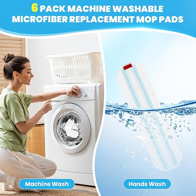6 Pack Mop Replacement Pads for O-Cedar H2prO Flat Mop, Washable & Reusable Microfiber Mop Refills for O-Cedar Flat Mop System for Indoor and Outdoor Flooring, Bedrooms, Kitchens, Living Rooms