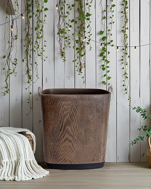 Hymmah Bathroom Trash Can 1.8 Gallon(7 Liter) Small Kitchen Garbage Can,Decor Wastebasket for Bedroom Office,Resin Hand-Carved Wooden Color