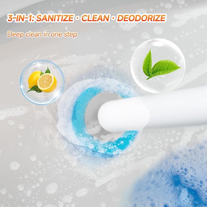 Disposable Toilet Brush,Wall Mounted Disposable Toilet Bowl Cleaner Wand,Automatic Pop-Out & Close Toilet Scrubber with Holder 8 Cleaner Refill Pads 360° Deep Clean for Bathroom Cleaning