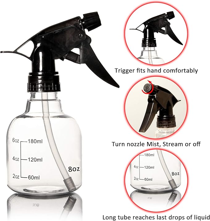 Youngever 12 Pack Empty Plastic Spray Bottles, Spray Bottles for Hair and Cleaning Solutions (8 Ounce)