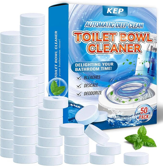 Automatic Toilet Bowl Cleaner Tablets–Fresh Scent,50 PACK,Long-Lasting Clean–Safe for Tanks&Pipes Deodorizing and Descaling–Bathroom Cleaner Against Tough Stains Keeps Bowl Clean Between Washes-easy A
