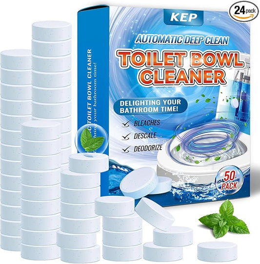 Automatic Toilet Bowl Cleaner Tablets–Fresh Scent,50 PACK,Long-Lasting Clean–Safe for Tanks&Pipes Deodorizing and Descaling–Bathroom Cleaner Against Tough Stains Keeps Bowl Clean Between Washes-fresh