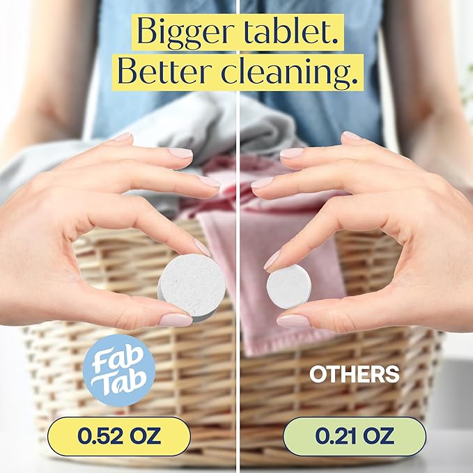 Fab Tab Laundry Detergent Tablets, Plant-Based Formula, Removes Tough Stains, Plastic-Free Alternative to Pods, All Washing Machines (12 Count, Floral)