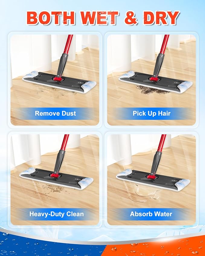 Mop Replacement Pads Compatible with Ocedar H2 Pro Flat Mop System Refills Mop Heads Replacements Washable Reusable Microfiber Mop Heads Replacement Compatible Ocedar H2 Pro Mop System, 2 Pack