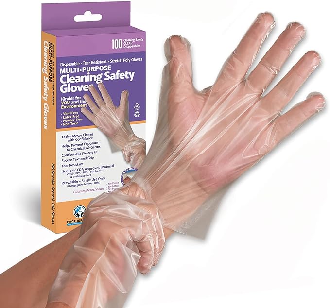 Protospheric Premium Disposable Stretch Cleaning Safety Gloves, Nitrile, Vinyl, Latex and Powder Free