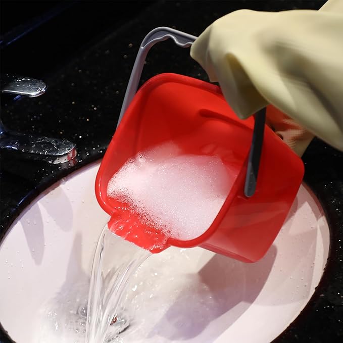 Uiifan 6 Pcs 8 Quart Cleaning Bucket Small Sanitizing Square Bucket Detergent Pail for Home Commercial Restaurant Kitchen Office School (Red)