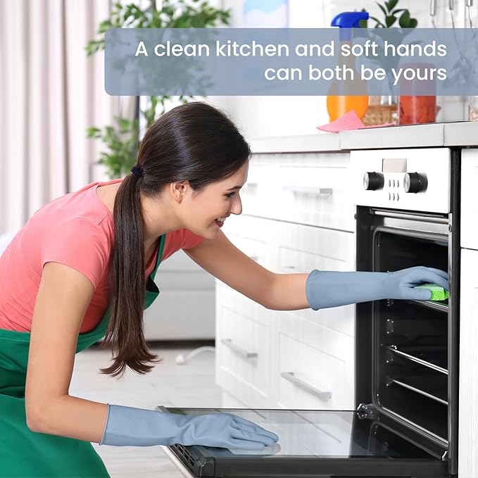 Rubber Cleaning Gloves for Dishwashing, 4 Pairs Reusable Kitchen Gloves for Washing Dishes and Household Cleaning, Colorful Dish Gloves with Flocked Lining and Non-Slip Grip, Pefect for Woman Men - S