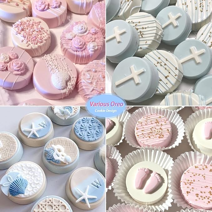 Sakolla 3 Pcs Round Chocolate Cookie Molds, 12-Cavity Cylinder Silicone Molds for Chocolate Covered Oreos, Cake, Candy, Pudding, Mini Soap (2 Rose Red+1 Blue)