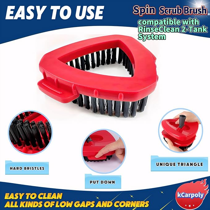 Spin Scrub Brush, 2 Pack Mop Head Replacements Compatible for O Ceda RinseClean 2 Tank System, Hard Bristle Cleaning Brush for Tile, Shower Cleaner Scrubber Brush, with Mop Base