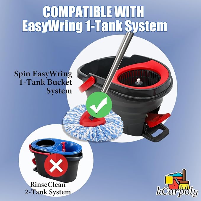 4 Pack Spin Mop Replacement Heads Compatible for O Ceda EasyWring 1-Tank Triangle System, Microfiber Mop Refills for 5.9inch Core,Deep Cleaning, Included Base and Handle