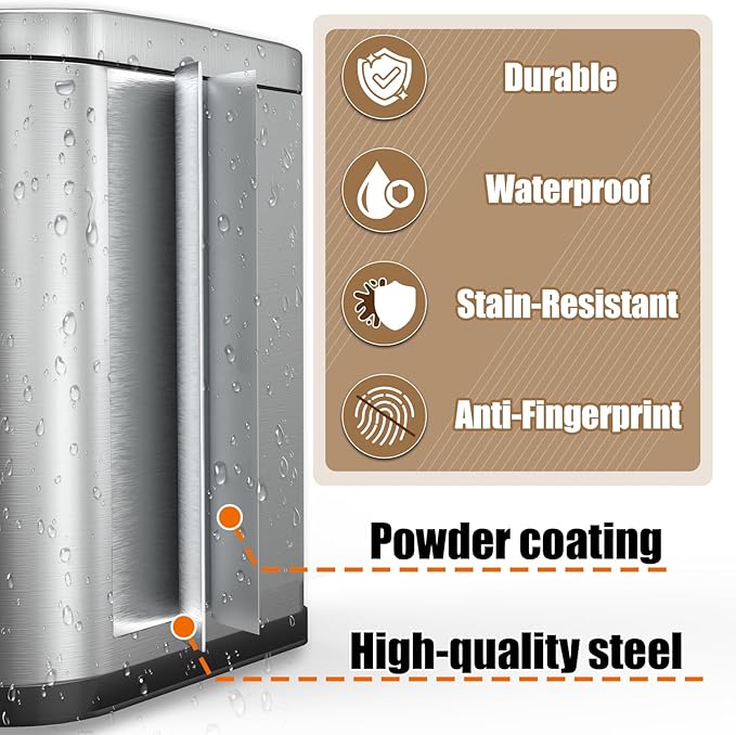 Dog Poop Trash Can Outside with Odor Control Lid & Step Pedal, 3.2Gal Stainless Steel Outdoor Trash Can, Waterproof Dog Waste Container Station - Includes Carbon Filters & Paw Stickers