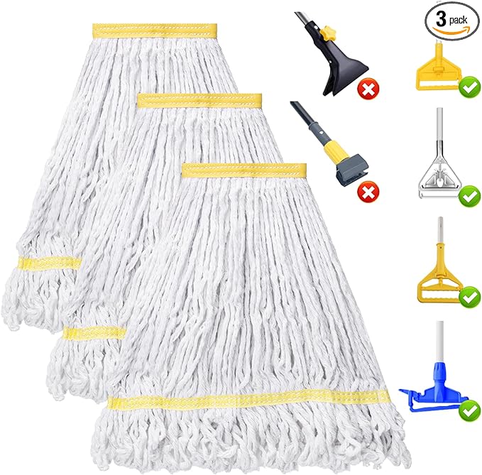 KeFanta 3 Pack Heavy Duty Commercial Mop Head Replacement,Looped End String Cotton Mop Heads,Industrial Wet Mops Refill for Floor Cleaning