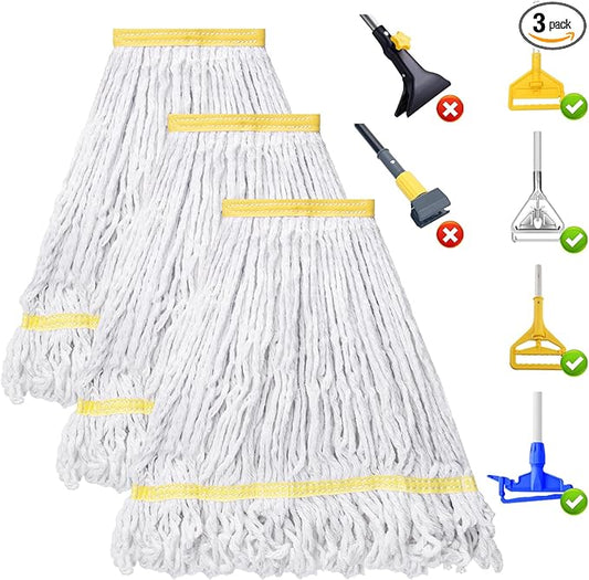 KeFanta 3 Pack Heavy Duty Commercial Mop Head Replacement,Looped End String Cotton Mop Heads,Industrial Wet Mops Refill for Floor Cleaning