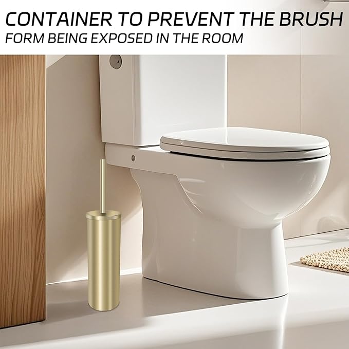 Stainless Steel Toilet Brush with Holder Set for Bathroom Storage and Organization Toilet Bowl Cleaner Brush and Holder (1, Gold)