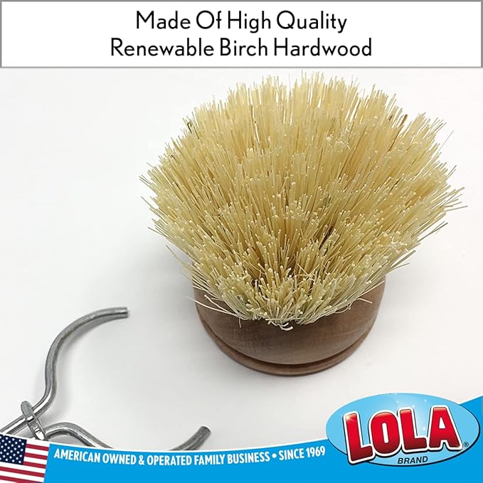 LOLA Replacement Head for The Original Tampico Vegetable & Dish Brush, 1.75" Head, Birchwood & Poly Bristles, Reusable & Washable, 1 Pack