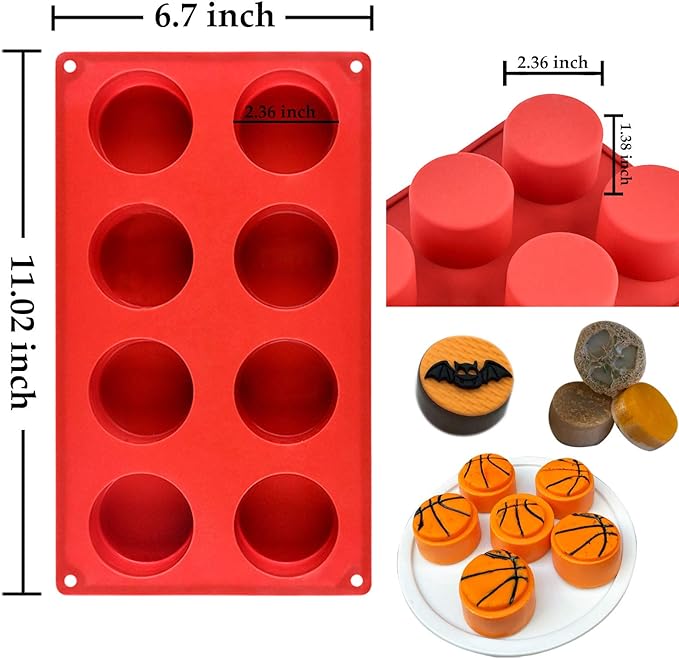 Round Chocolate Covered Strawberries Molds, (2 Pack) Silicone Cylinder Mould for Candy Cookie Chocolate Covered Oreos Cake Brownie Pudding Jello
