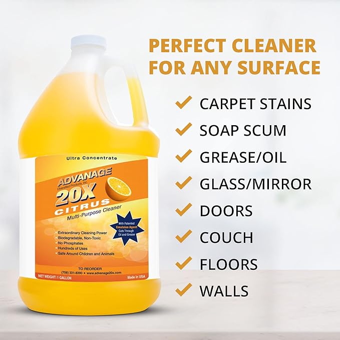 All Purpose Cleaner Concentrate - Advanage 20X The Wonder Cleaner Citrus for All Surfaces Around Bathroom, Kitchen, Oil and Grease | Multi Purpose Cleaner for Household Cleaning Solution | 128 Fl Oz