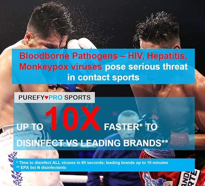 Purefypro Sports Equipment Disinfectant Spray (16oz, 2pk) Kills 99.9999% MRSA, HIV, Athlete Foot Fungus, Virus, Fungi. No Residue. Great For Sports Pads, Yoga Mats, Shoes, Boxing Gloves, Gym Equipment